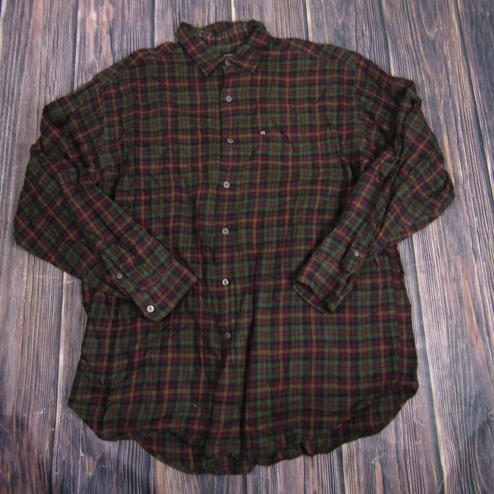 Polo Jeans Co Ralph Lauren Shirt Mens XL Green Red Plaid Button Up Long Sleeve